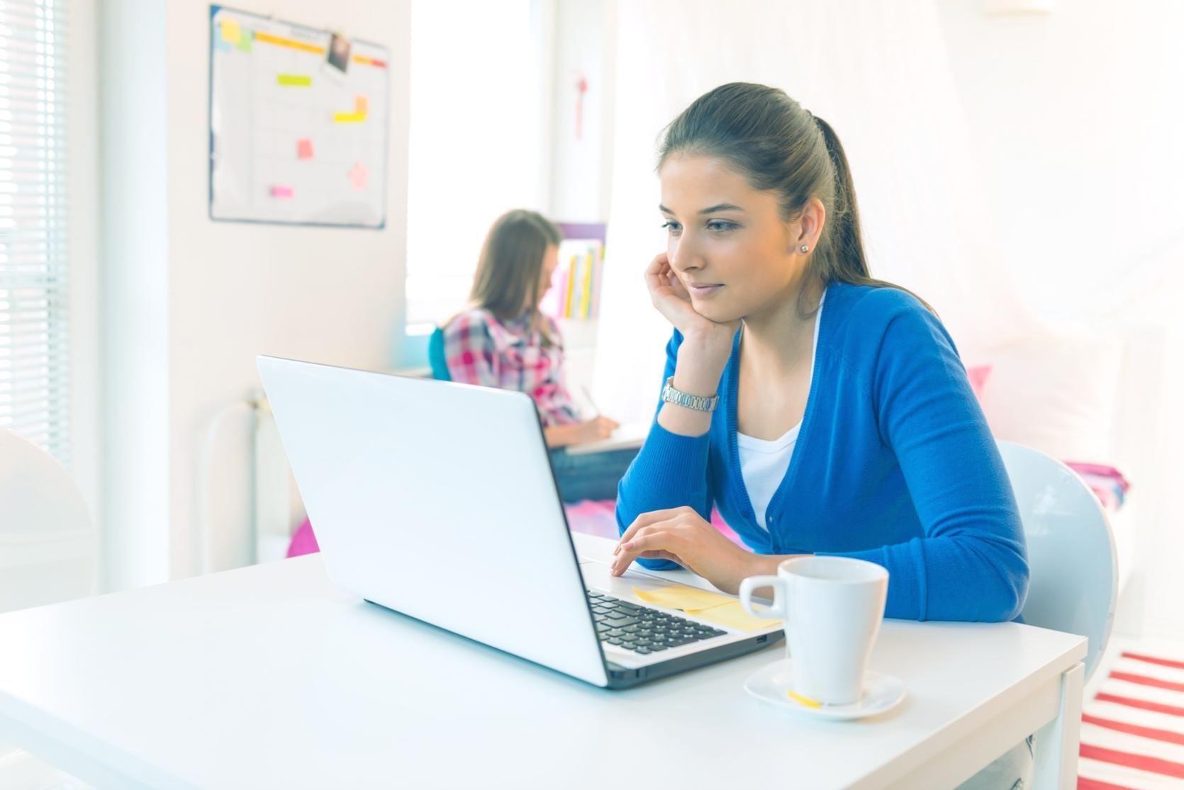 Student werkt aan budgetplan op laptop